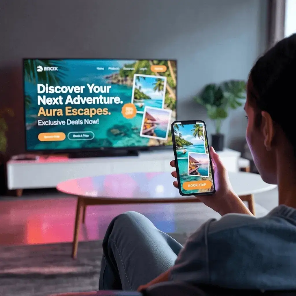 A household watching streaming TV alongside their phone